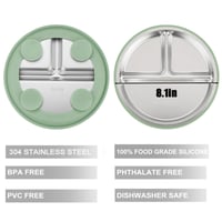 Set farfurii cu ventuză pentru bebeluși din oțel inoxidabil PandaEar – 2 farfurii compartimentate cu ventuză și 2 lingurițe, fără BPA, albastru-verde 3