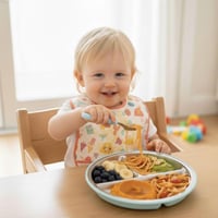 Set farfurii cu ventuză pentru bebeluși din oțel inoxidabil PandaEar – 2 farfurii compartimentate cu ventuză și 2 lingurițe, fără BPA, albastru-verde 2