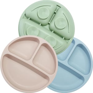PandaEar silikonski set tanjura za bebe, s vakuumskim dnom, bez BPA - 3 kom.