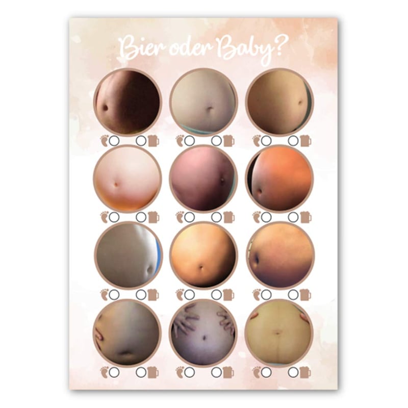 Jocuri pentru petrecerea bebelușului Pandawal „Bere sau Bebeluş?” și „Ghicește circumferința” - 2 jocuri amuzante pentru Baby Shower, set de cărți de joc decorative pentru fete și băieți (20 de cărți de joc)