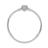 Strieborný náramok PANDORA so srdiečkovou sponou a zirkónom – striebro 925, biela, 19 cm 3
