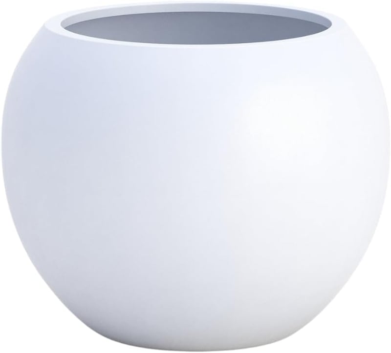Panlaolao okrúhly kvetináč z fiberstone s odtokovým otvorom, priemer 43,2 cm x výška 30,5 cm, biely, veľký vonkajší aj vnútorný kvetináč na terasu a do záhrady