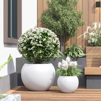 Panlaolao okrúhly kvetináč z fiberstone s odtokovým otvorom, priemer 43,2 cm x výška 30,5 cm, biely, veľký vonkajší aj vnútorný kvetináč na terasu a do záhrady 5