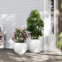 Panlaolao okrúhly kvetináč z fiberstone s odtokovým otvorom, priemer 43,2 cm x výška 30,5 cm, biely, veľký vonkajší aj vnútorný kvetináč na terasu a do záhrady 6