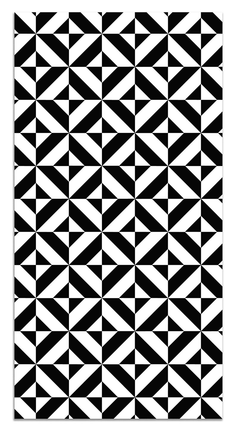 Panorama Crni Geometrijski Vinil Tepih 80x150 cm - Periv, Protuklizni Kuhinjski Tepih, Španjolski Proizvod