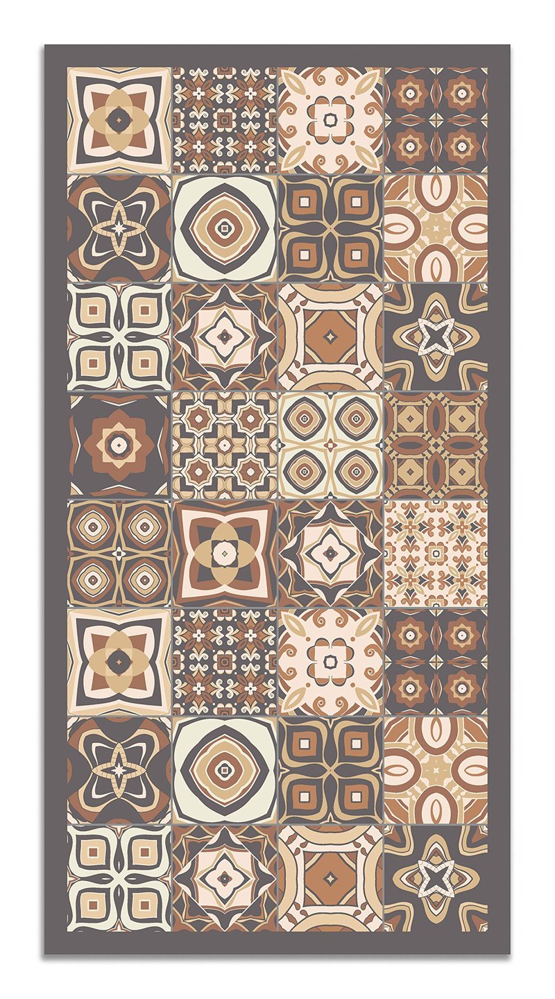 Panorama PVC Kuhinjski Tepih 60x110 cm - Smeđi Uzorak Pločica, Protuklizni, Vodootporni, Otporan na Plamen, Hipoalergeni, Španjolski Proizvod