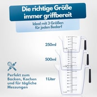 Panteer set mjernih posuda 3 kom - 1L, 500ml, 250ml - Otporne na toplinu i perive u perilici posuđa do 90°C - BPA-free kuhinjski dodatak za kuhanje i pečenje 3