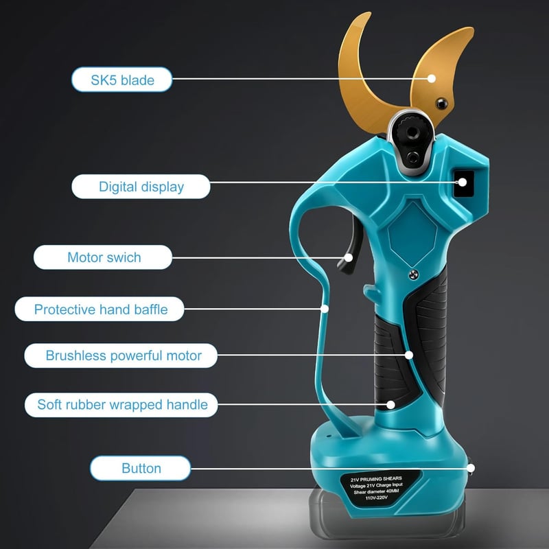Panthem Akkumulátoros Elektromos Metszőolló 65mm Makita 18V Kompatibilis Kefe Nélküli Motor LCD Kijelző Gyümölcsfa Metszés
