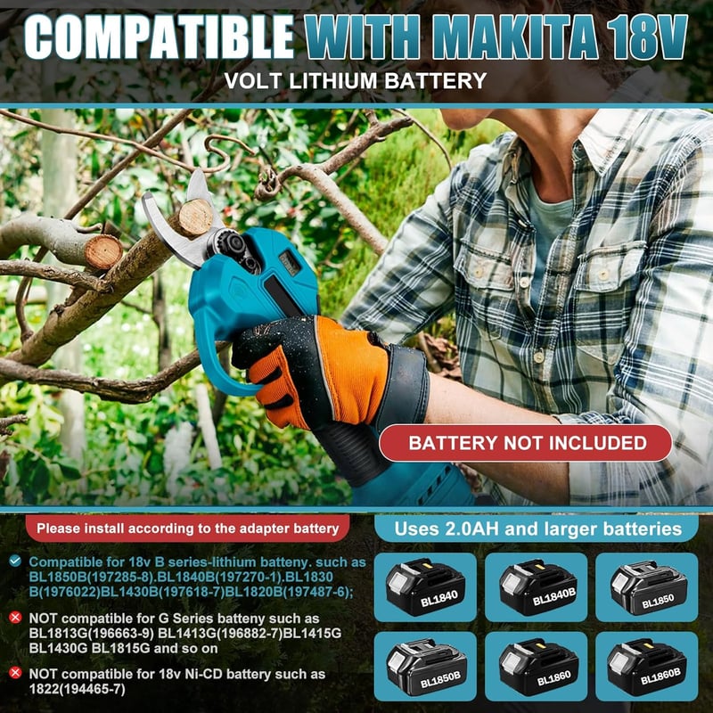Panthem Akkumulátoros Metszőolló 45mm Makita 18V Kompatibilis Kefe Nélküli Motor LCD Kijelző Gyümölcsfa Metszés Türkiz