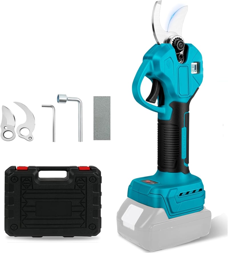 Panthem Akkumulátoros Metszőolló 45mm Makita 18V Kompatibilis Kefe Nélküli Motor LCD Kijelző Gyümölcsfa Metszés Türkiz