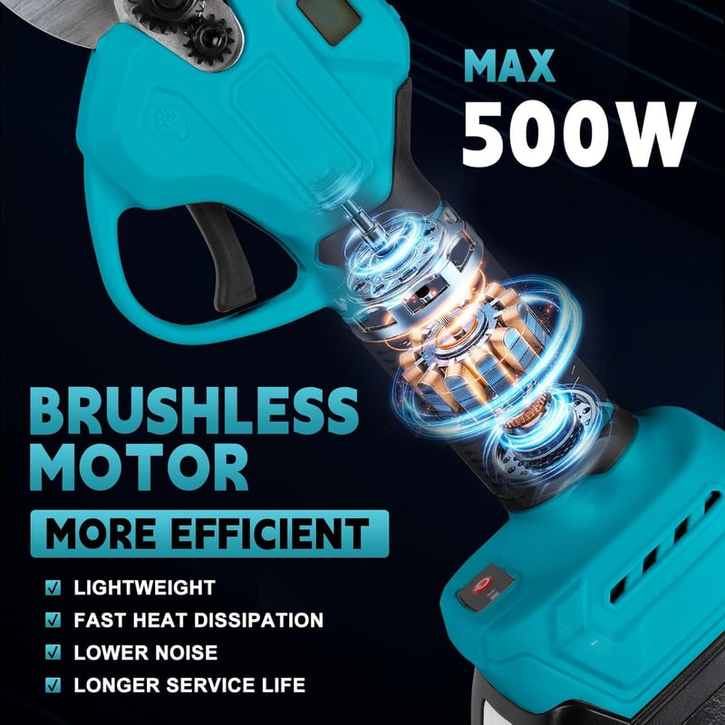 Panthem Akkumulátoros Metszőolló 45mm Makita 18V Kompatibilis Kefe Nélküli Motor LCD Kijelző Gyümölcsfa Metszés Türkiz