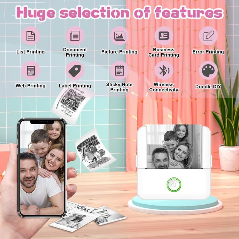 Panthem Mini Bluetooth Hőpapíros Nyomtató Okostelefonhoz - Hordozható Fotó és Címke Nyomtató 13 Papírtekerccsel, Színes Ceruzákkal, iOS/Andr