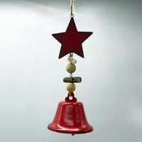 Pape Kunstgewerbe Karácsonyfadísz - 3 db Színes Fém Csengő Fa Csillagokkal, Zöld-Piros-Fehér, 28 cm Hosszú Függő Dekoráció 5