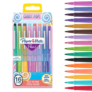 Paper Mate Flair Candy Pop set flomastera, srednji vrh (0,7 mm), miješane boje, pakiranje od 16 komada, za scrapbooking i crtanje