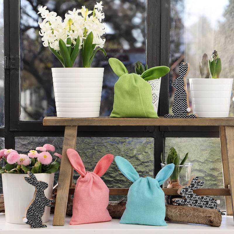 Papierdrachen Húsvéti Nyúl Mintás Juta Velúr Táska Füllel - Újrahasználható Ajándék Csomagolás - Jute Set 2