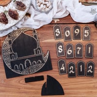 Decor masă din lemn Papierdrachen pentru numărătoarea inversă de Ramadan, lac negru, set Sărbătoarea Dulciurilor 02 6