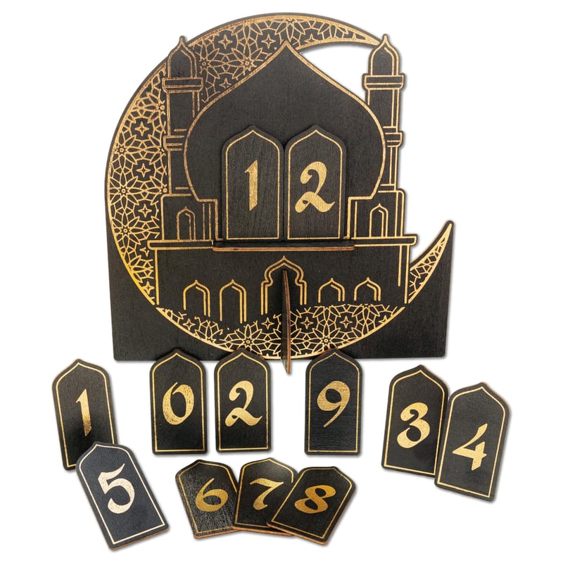 Decor masă din lemn Papierdrachen pentru numărătoarea inversă de Ramadan, lac negru, set Sărbătoarea Dulciurilor 02