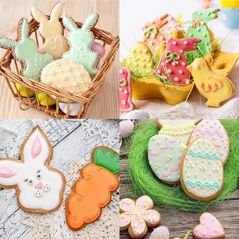 PAPU Set de 8 forme pentru fursecuri de Paște - Oțel inoxidabil, forme de iepuraș, pui, ou, floare pentru copt, fondant