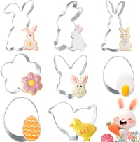 PAPU Set de 8 forme pentru fursecuri de Paște - Oțel inoxidabil, forme de iepuraș, pui, ou, floare pentru copt, fondant 1