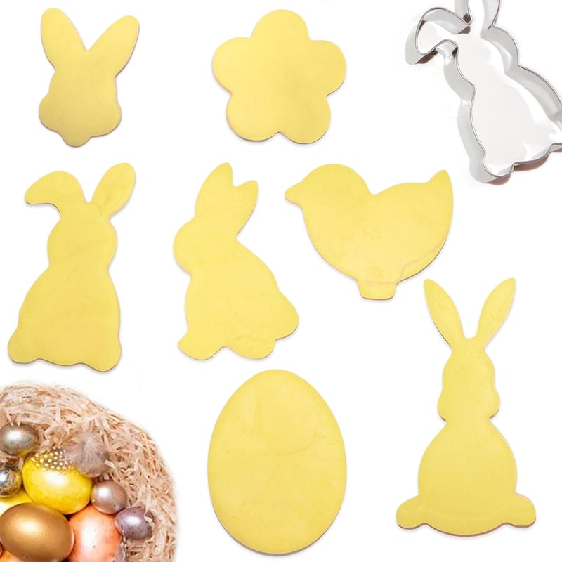 PAPU Set de 8 forme pentru fursecuri de Paște - Oțel inoxidabil, forme de iepuraș, pui, ou, floare pentru copt, fondant