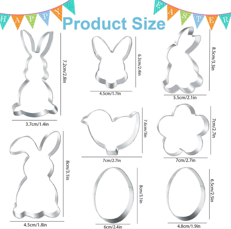 PAPU Set de 8 forme pentru fursecuri de Paște - Oțel inoxidabil, forme de iepuraș, pui, ou, floare pentru copt, fondant