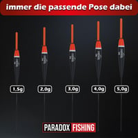 Súprava rybárskych plavákov Paradox Fishing, 5 ks, 1,5 g, 2 g, 3 g, 4 g, 5 g, mix hmotností na rybolov 5