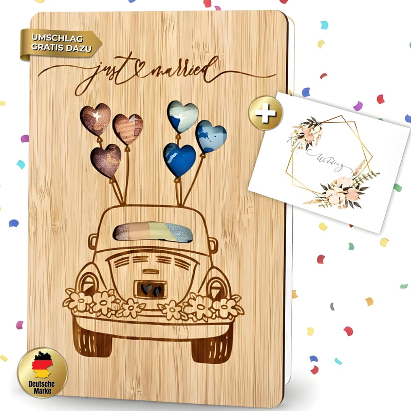 Card Cadou pentru Bani de Nuntă PARBOOLY, Felicitare de Nuntă din Lemn pentru Mire și Mireasă, Cadou de Nuntă din Lemn
