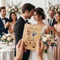 Card Cadou pentru Bani de Nuntă PARBOOLY, Felicitare de Nuntă din Lemn pentru Mire și Mireasă, Cadou de Nuntă din Lemn 2