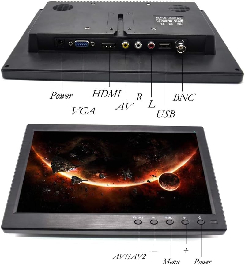 Pardarsey 10.1" HD TFT LCD Monitor BNC/AVI/VGA/HDMI Autós Biztonsági Kamera Kijelző
