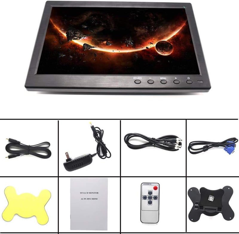 Pardarsey 10.1" HD TFT LCD Monitor BNC/AVI/VGA/HDMI Autós Biztonsági Kamera Kijelző