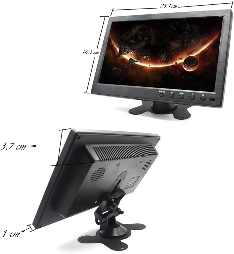 Pardarsey 10.1" HD TFT LCD Monitor BNC/AVI/VGA/HDMI Autós Biztonsági Kamera Kijelző
