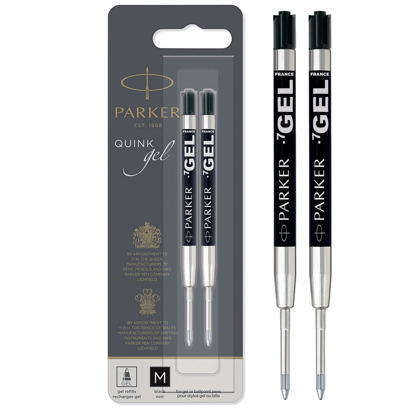 Gélová náplň do pera Parker, stredný hrot (0,7 mm) – čierny atrament QUINK – 2 ks