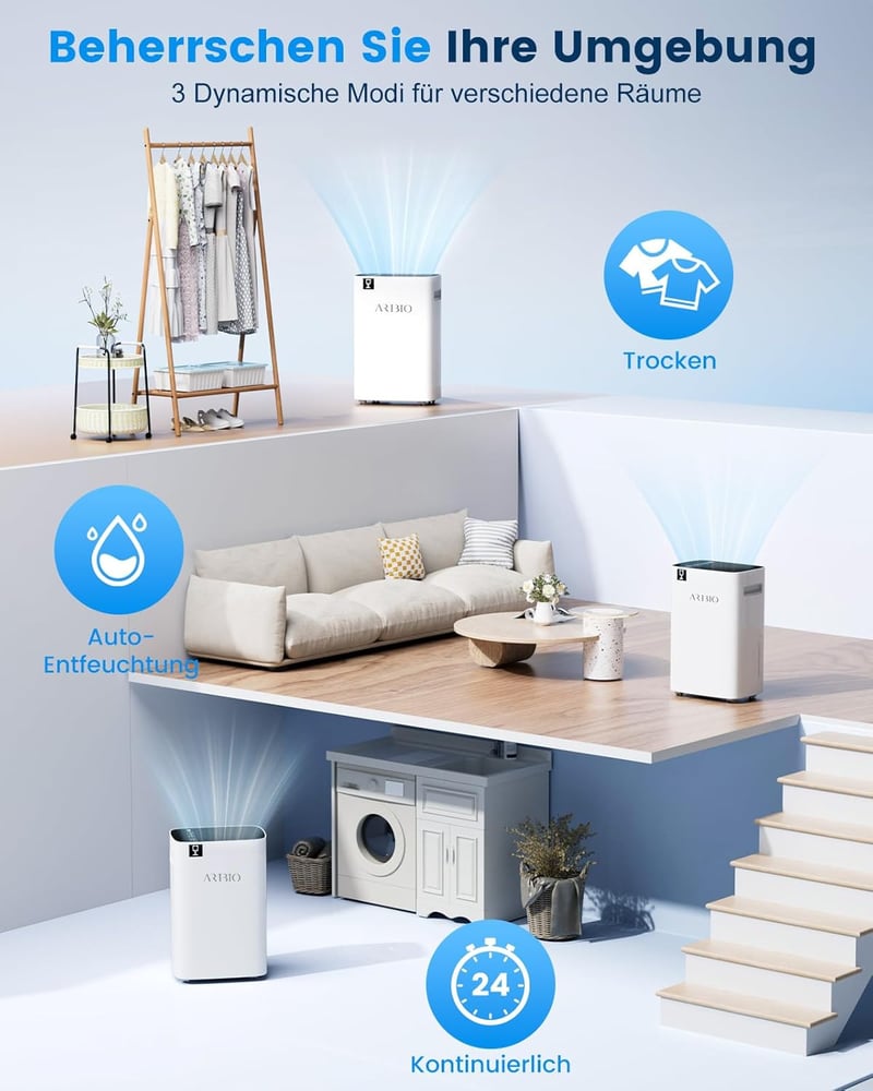 PARKOO Elektromos Párátlanító 20L/nap, LED Kijelzővel, 60m² Területre, Ruhaszárító Funkcióval, Időzítővel, Folyamatos Vízelvezetéssel, Fehér - White, 20l-u, Polypropylene (PP) Acrylonitrile Butadiene Styrene (ABS)