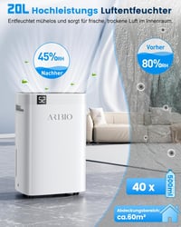 PARKOO Elektromos Párátlanító 20L/nap, LED Kijelzővel, 60m² Területre, Ruhaszárító Funkcióval, Időzítővel, Folyamatos Vízelvezetéssel, Fehér - White, 20l-u, Polypropylene (PP) Acrylonitrile Butadiene Styrene (ABS) 2
