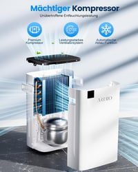 PARKOO Elektromos Párátlanító 20L/nap, LED Kijelzővel, 60m² Területre, Ruhaszárító Funkcióval, Időzítővel, Folyamatos Vízelvezetéssel, Fehér - White, 20l-u, Polypropylene (PP) Acrylonitrile Butadiene Styrene (ABS) 5