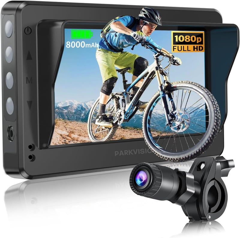 PARKVISION Kerékpár Tolatókamera 4,3" AHD 1080P Monitorral - 8000 mAh Akkumulátor, Éjjellátó Funkció, Univerzális Bicikli Visszapillantó Tük