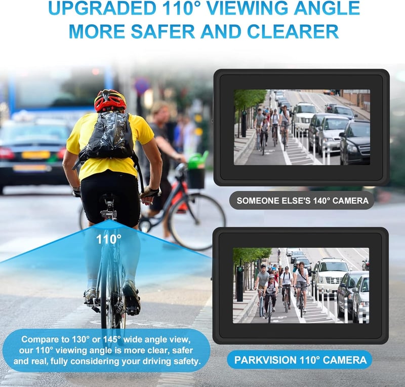 PARKVISION Kerékpár Visszapillantó Kamera 4.3" AHD 1080P LCD Monitorral - 360° Forgatható Tükör Éjjellátóval Országúti és Hegyi Biciklikhez