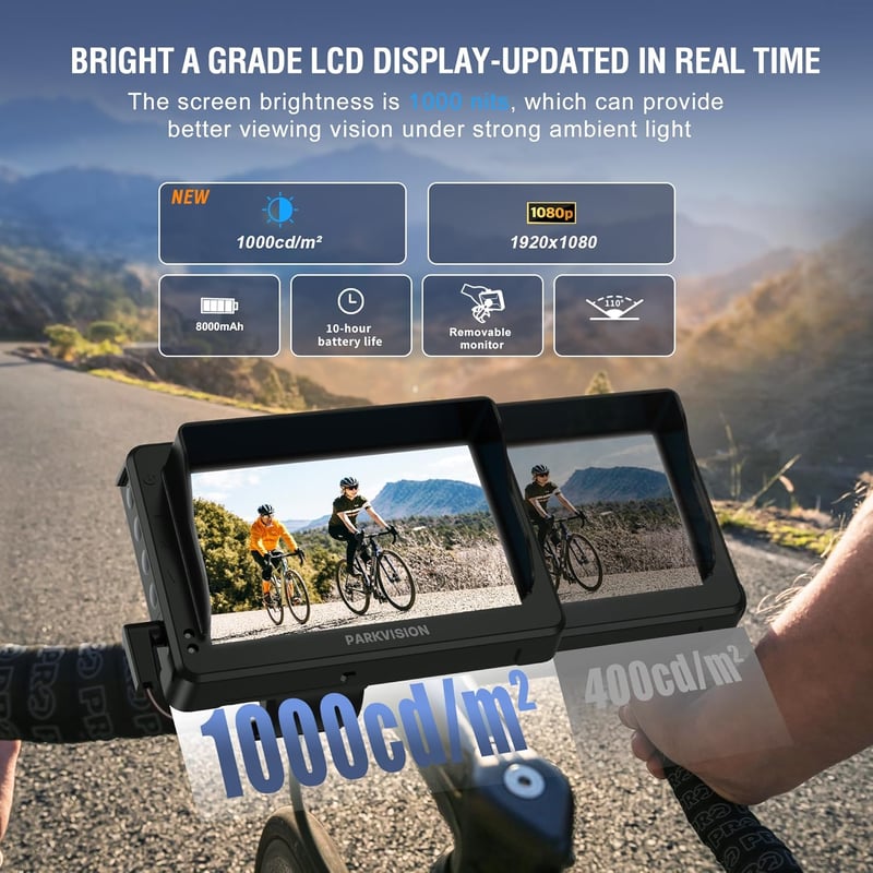 PARKVISION Kerékpár Visszapillantó Tükör 4.3" Monitor 1080P Éjszakai Látással