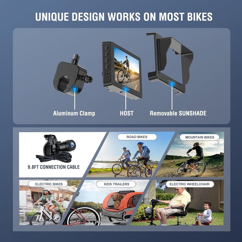 PARKVISION Kerékpár Visszapillantó Tükör 4.3" Monitor 1080P Éjszakai Látással