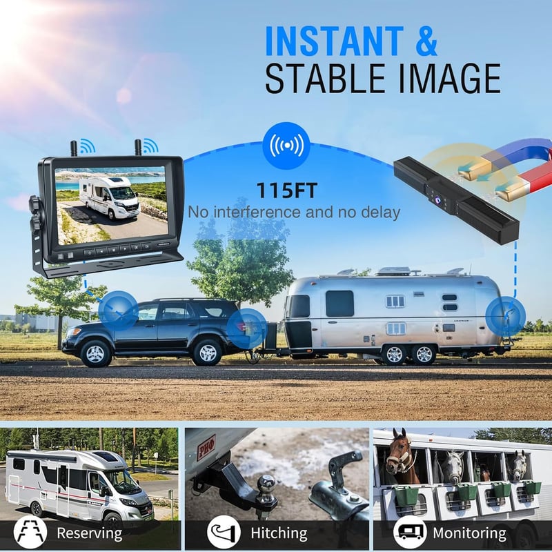 PARKVISION Napelemes Vezeték Nélküli Tolatókamera 1080P, 7 Hüvelykes Monitor, 10000 mAh Akkumulátor