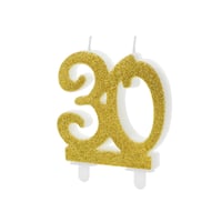 PartyDeco Narodeninová Sviečka Číslo 30 Zlatá Trblietavá Ozdoba na Tortu Dekorácia na Narodeniny pre Dospelých a Deti Výročie 1