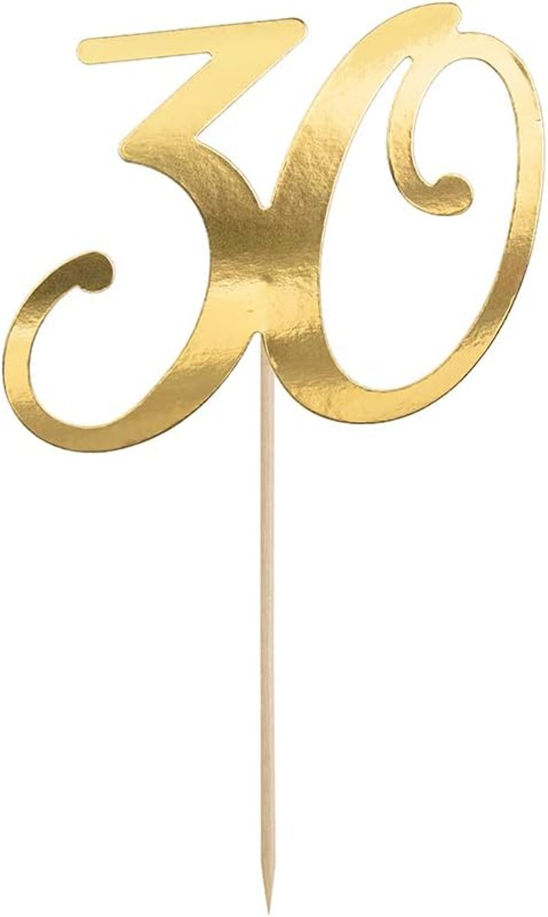 PartyDeco 30-as Tortadísz 20,5 cm Születésnapi Évfordulós Tortadekoráció - Gold-coloured