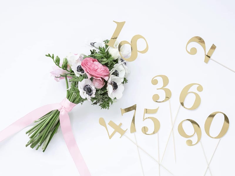 PartyDeco Asztalszámok 26 cm 11 db Arany Tortadísz Esküvő Születésnap - Gold, Gold