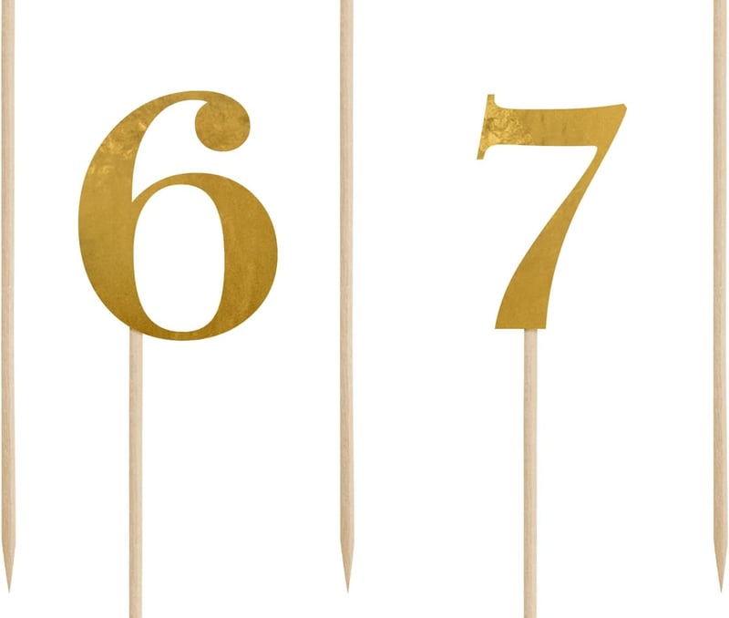 PartyDeco Asztalszámok 26 cm 11 db Arany Tortadísz Esküvő Születésnap - Gold, Gold