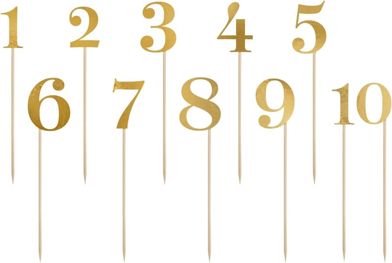 PartyDeco Asztalszámok 26 cm 11 db Arany Tortadísz Esküvő Születésnap - Gold, Gold