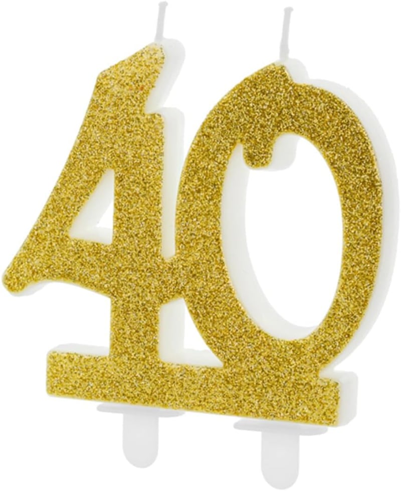 PartyDeco Születésnapi Gyertya Glitter Arany 40-es Szám 10 cm