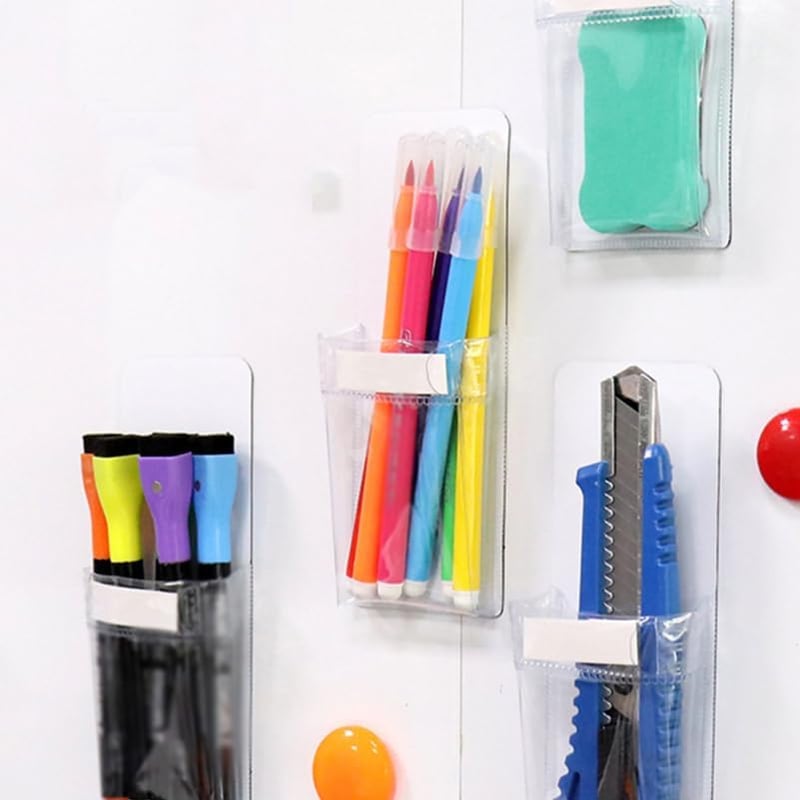 PartyKindom 4 db mágneses átlátszó tolltartó PVC zsebbel, whiteboard marker és ceruza szervezőhöz