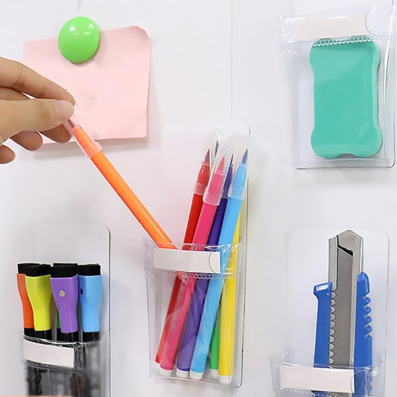 PartyKindom 4 db mágneses átlátszó tolltartó PVC zsebbel, whiteboard marker és ceruza szervezőhöz