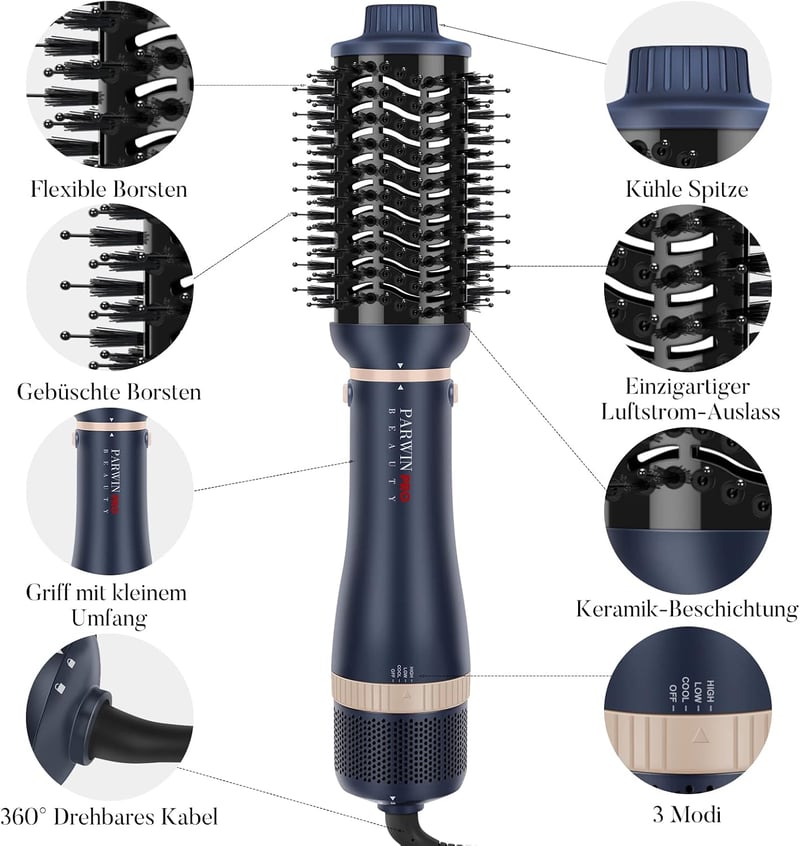 Parwin Pro Beauty 4az1-ben Hajszárító Kefe Ionos Technológiával 1000W