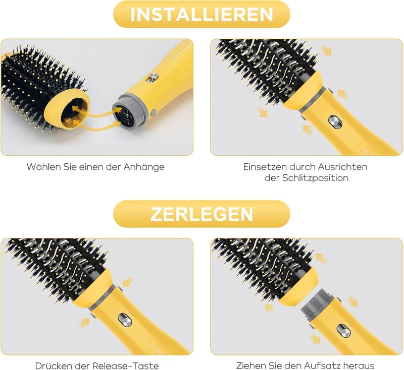 Parwin Pro Beauty 4az1-ben Hajszárító Kefe Készlet Ionos Technológiával Sárga